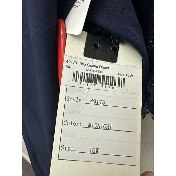 Mac Duggal Midnight Blue Long Sleeves Sequins Sheer Overlay Gown Size 16W - Picture 10 of 11